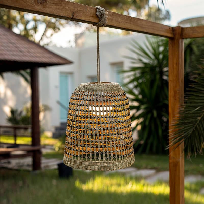 Newgarden Positano buiten- en hanglamp, draagbaar, draadloos, 900 lumen, LED, warm, 3000 K, gemaakt van natuurlijke vezels, met oplaadbare accu, zonder installatie