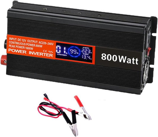 SolaMr 800W Omvormer DC 12V naar AC 220V/240V met LCD-display en USB-oplaadpoorten Hoogfrequent omvormer voor op het voertuig gemonteerde systemen en kamperen in de wildernis, thuissystemen - 800W