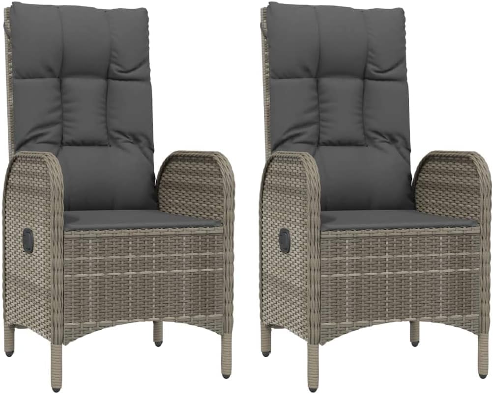 vidaXL 3-piece Garden set with cushions poly rattan grey - QUORE