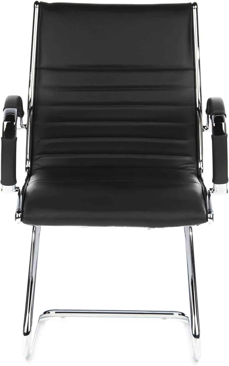 hjh OFFICE Parma V 660505 bezoekersstoel, leer, zwart/chroom, cantilever conferentiestoel met armleuningen