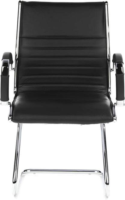 hjh OFFICE Parma V 660505 bezoekersstoel, leer, zwart/chroom, cantilever conferentiestoel met armleuningen