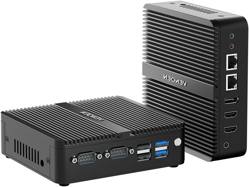 Fanless Mini PC Celeron J6412, Fanless Desktop PC, Dual HD, DP, 4K, 2xCOM, LAN RJ45, WiFi, BT4.2, Auto Power On, Use for Office/Home/Business, Industrial Server, 8GB RAM 128GB SSD - QUORE