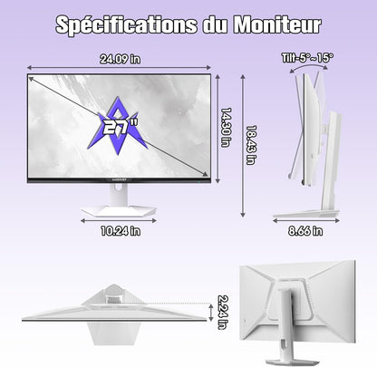 Amzfast Monitor da Gaming 27 Inch – 200Hz, QHD 2560x1440, Rapido IPS, 1ms GtG, 95% DCI-P3, 130% sRGB, HDR, Adaptive Sync, VESA 100 * 100, HDMI 2.0 * 2/DP 1.4 * 2 con Cavo, White - AMZG27F27Ft 6Q - QUORE