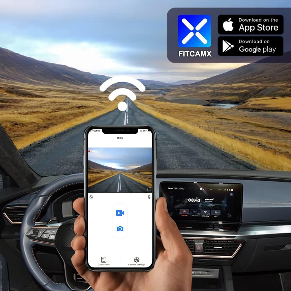 FITCAMX Dash Cam Compatibel met Volkswagen Golf Mk8 GTE GTD GTI R/Cupra Formentor 2021-2024, 4K 2160P WiFi UHD Video, Parkeermodus, G-Sensor, Nachtzicht, Plug & Play, 64GB-kaart