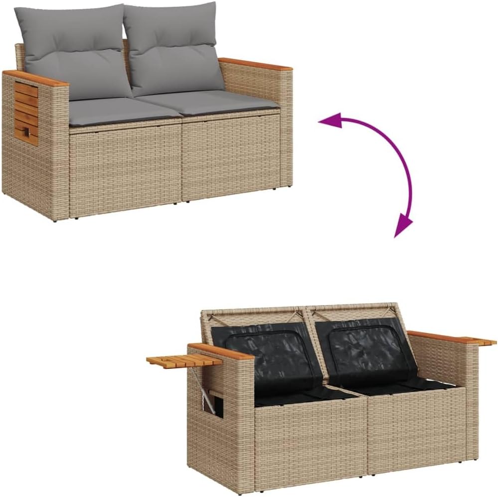 vidaXL 2-zits Tuinbank met Kussens Poly Rattan Beige, Lounge Bank, Tuinmeubilair