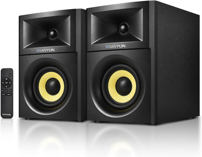 Actieve Boekenplankluidsprekers – 2.0 Speakers, Near-Field Monitoren, Boekenplankspeakers, Actieve Luidsprekers – Zwarte Houten Behuizing – 4 Inch Glasvezelwoofer – Bluetooth 5.4, AUX & Optisch