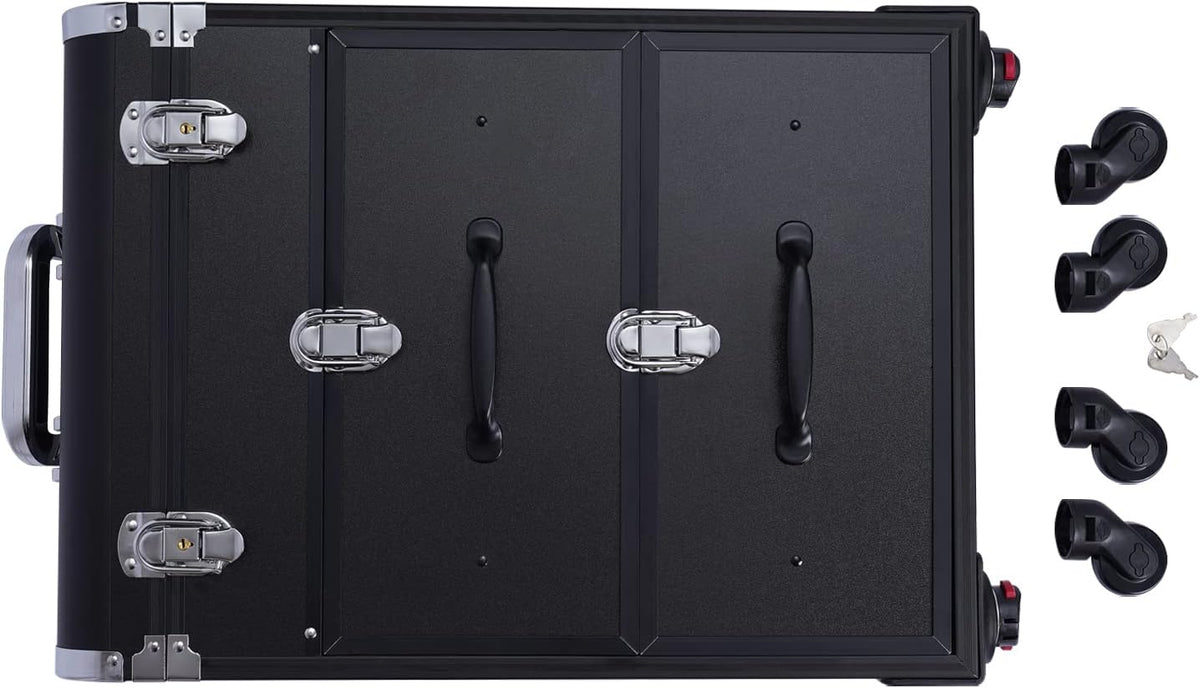 OUKANING Cosmetic Case Trolley 40 Compartments + 2 Drawers 50 kg Load Capacity 4 Universal Wheels & Locks for Make-Up Hairdressing Supplies Low Noise, Black, modern - QUORE