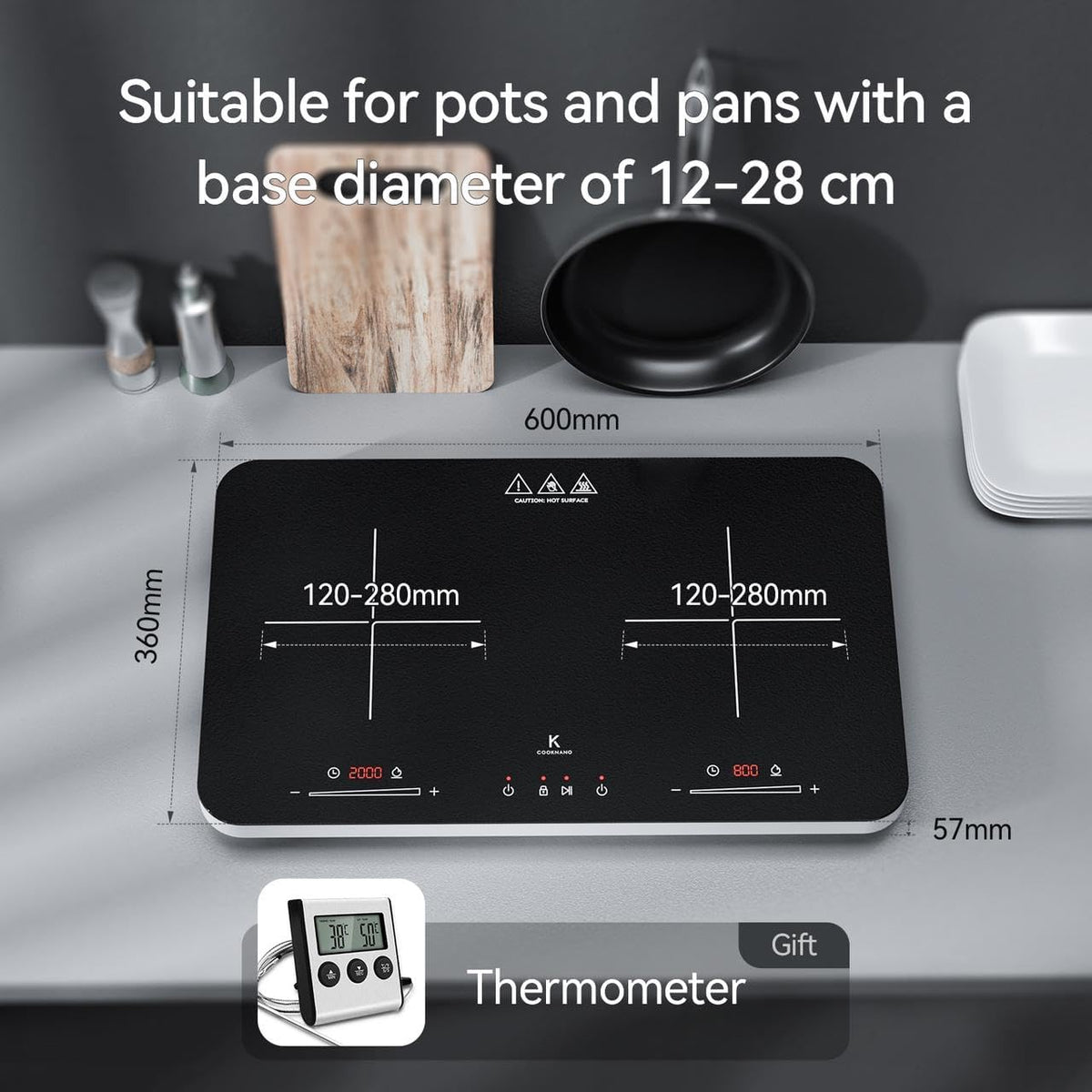 Inductiekookplaat, 2 platen, dubbele inductiekookplaat, onafhankelijke bediening, 3600 W, 20 vermogens- en temperatuurinstellingen, 6-uurs timer, draagbare inductiekookplaat, kinderslot