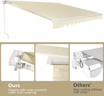 FANTASK Luifel 5-35° hoek instelbaar, zonnescherm met een lange zwengel, UPF50+ terrasluifel 300 x 250 cm (beige)