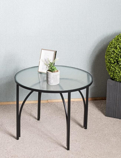 HAKU Bijzettafel zwart, Metaal, veiligheidsglas - Maat: H 40 cm x Ø 50 cm, Stijl: Modern