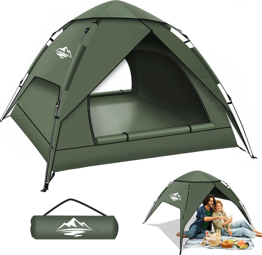 Purebox Campingtenten, Instant pop-up tent voor 2-3 personen, 2-in-1 dubbellaagse tenten, waterdichte en winddichte koepeltent met afneembaar buitentzeil, geschikt voor wandelen, buitenactiviteiten,