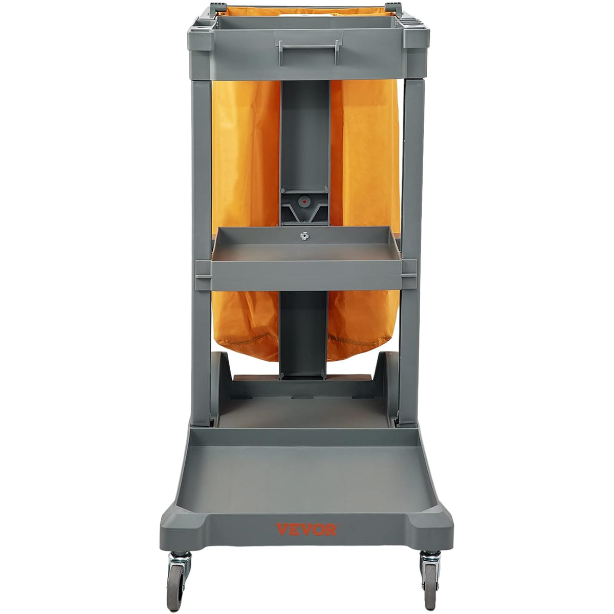 VEVOR Professional Household Cart, 3 Floors, Cleaning Trolley, Polypropylene Washing with PVC Bag, Maintenance Car, Load, 90.7 kg, Liquid Movement, Storage, Maintenance Tools, Office, Hotel, Grey