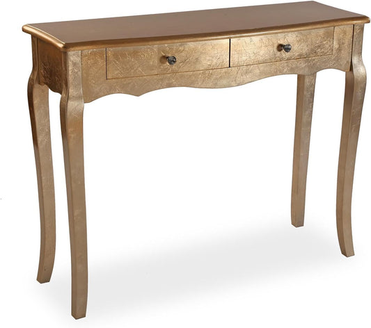 Versa Vivienne entreemeubel, smal, voor hal, consoletafel, met 2 laden, afmetingen (H x B x D) 80 x 35 x 105 cm, hout, goudkleurig