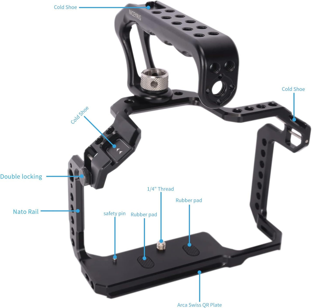 NICEYRIG R5 R5 C R6 kooikit voor Canon spiegelloze camera met bovenhandgreep en verschillende uitbreidingsinterfaces, aluminium kooi voor Canon R5 R6 R5 C spiegelloze camera-538