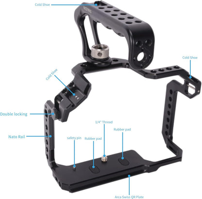 NICEYRIG R5 R5 C R6 kooikit voor Canon spiegelloze camera met bovenhandgreep en verschillende uitbreidingsinterfaces, aluminium kooi voor Canon R5 R6 R5 C spiegelloze camera-538