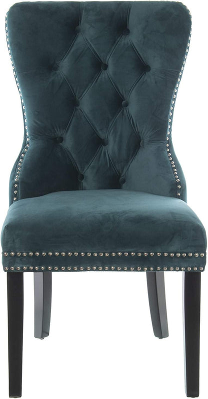 DRW Set van 2 fluwelen stoelen met houten poten in blauw, 52 x 63 x 100 cm