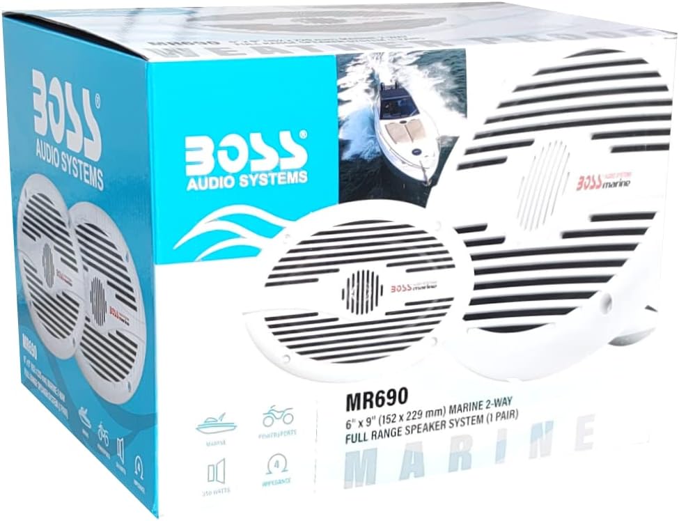 KIT SET VOOR BOSS AUDIO SYSTEMS MR690 ovaal 2-weg 6 x 9 15 x 23 cm 175 watt rms 350 watt max 4 ohm waterdicht zee zwembad boot hotel, per paar + accessoires gratuits