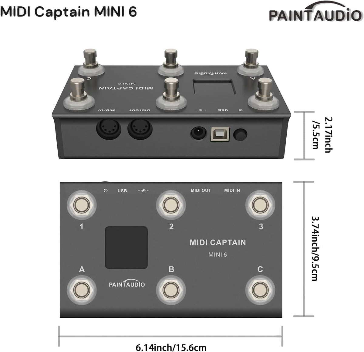 Programmeerbare MIDI voetcontroller 6-knops – Voetschakelaar – Footswitch – Voetpedaal – MIDI pedaal – 6 programmeerbare schakelaars – USB-MIDI en USB-HID