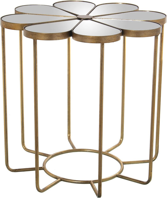 Bijzettafel in bloemenvorm van metaal en spiegel in goud, 63 x 61 cm