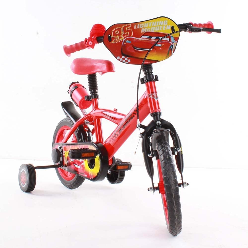 albri 12 inch fiets cars met zijstabilisatoren, drinkfles en individueel frontschild. Made in Italy voor kinderen, rood