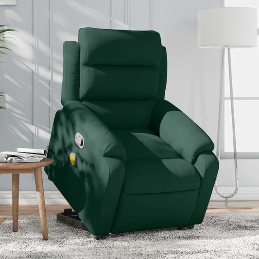 Relaxstoel – Opstahulp Stoel – Tv-Stoel – Ligstoel – Fauteuil – Elektrische Opstahulp – Donkergroen Fluweel