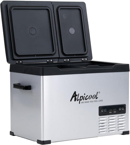 Alpicool CHS55 40L elektrische compressor Koelbox/vriesbox, Mini koelkast 12/24 V en 230 V, Autokoelkast voor auto, vrachtwagen, Dubbele temperatuurregeling