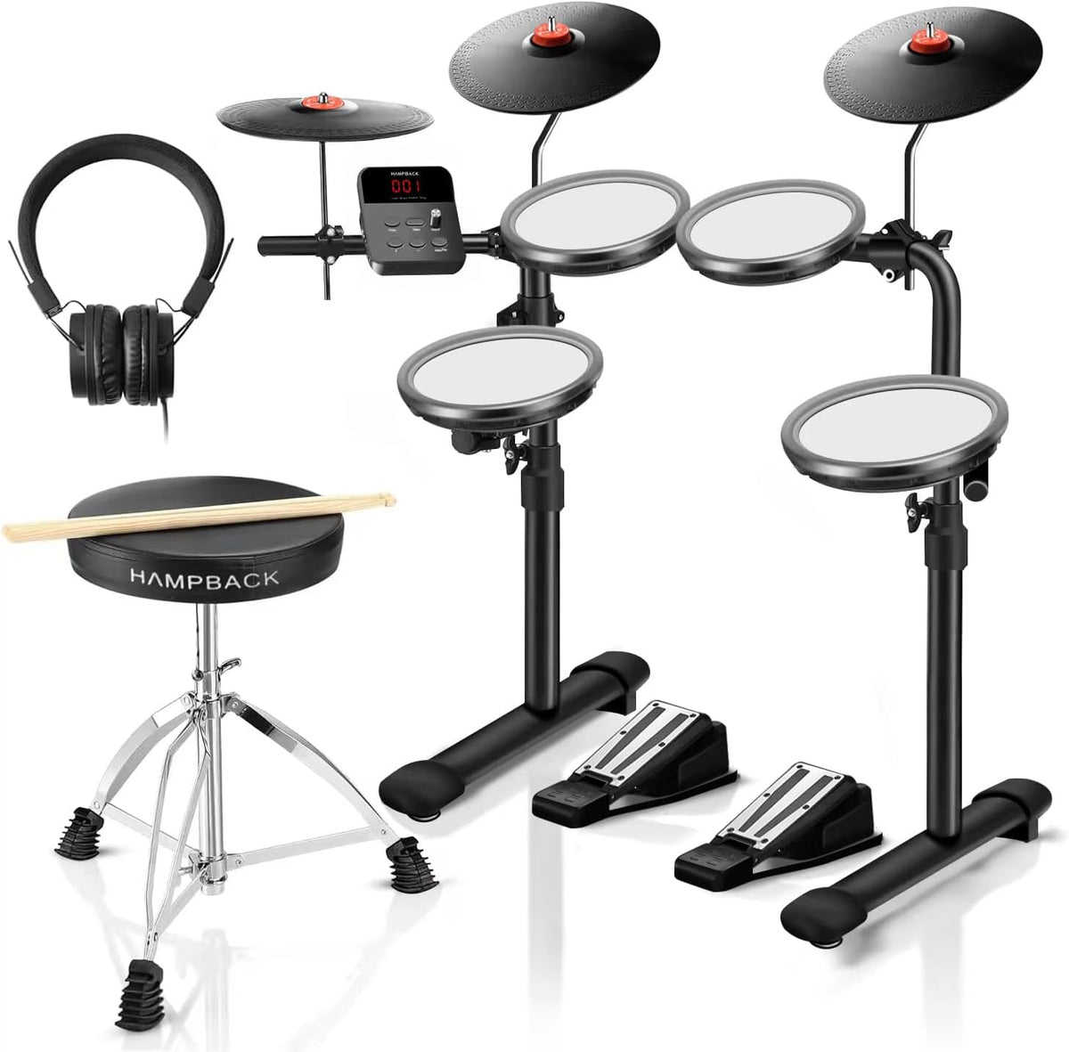 Elektronisch Drumstel – Elektrische Drumset – Drumkit – E-Drumstel – Oefendrumstel – Voor Beginners En Kinderen – 4 7-Inch Dubbellaagse Mesh-Pads – Opvouwbaar Compact Met USB MIDI En Powerbank-Compatible