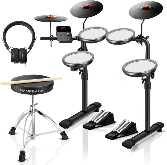 Elektronisch Drumstel – Elektrische Drumset – Drumkit – E-Drumstel – Oefendrumstel – Voor Beginners En Kinderen – 4 7-Inch Dubbellaagse Mesh-Pads – Opvouwbaar Compact Met USB MIDI En Powerbank-Compatible