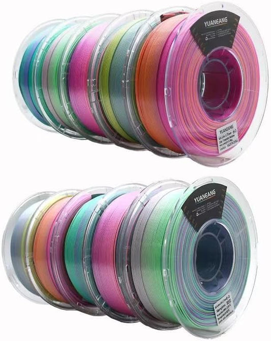 Silk Rainbow PLA 3D-printerfilament, 10 kg, 1,75 mm snelle kleurverandering 3D-printmateriaal, veelkleurig PLA 10 kg spoel, gradiënt filamentbundel voor de meeste FDM 3D-printers
