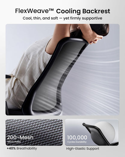 ProtoArc Flexibele ergonomische stoel met hoge rug van ademend nylon net, ademende draaistoel, aanpasbare helling aan het gewicht, ademend zadel, in hoogte verstelbare armleuningen, zwart