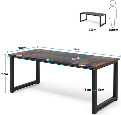 Tribesigns Dining Table 160x80cm for 4-6 People, Rectangular Industrial Kitchen Table with Robust Metal Legs, Large Dining Room Table for Kitchen and Living Room (Rustic Brown) - QUORE