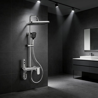 Douchesysteem – Badkamer Doucheset – Douchekolom – Regendouche – Handdouche – 4 Functies Met Thermostaat – Grote 31x20 cm Regendouchekop