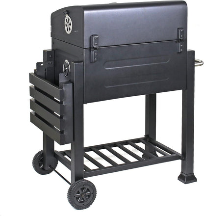 Wiltec barbecue trolley met deksel, houtskool BBQ met legplank en brandklep, grillwagen op wielen met hoogteverstelling inclusief thermometer