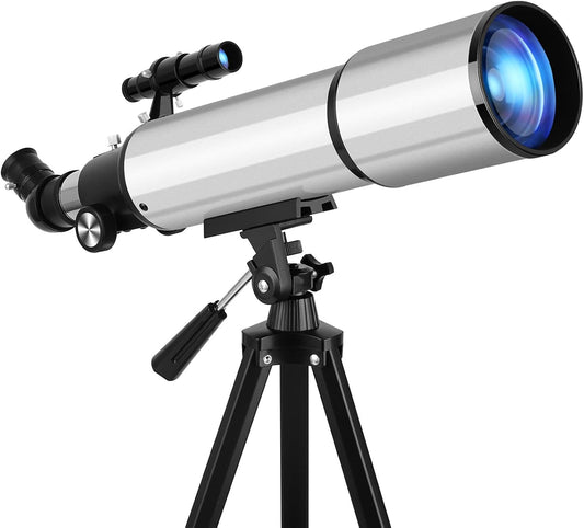 Telescoop 90/600 mm astronomie refractor met aluminium statief - complete set met 2 oculairs (10 mm & 25 mm), 3 x Barlow lens, smartphone-adapter en draagtas