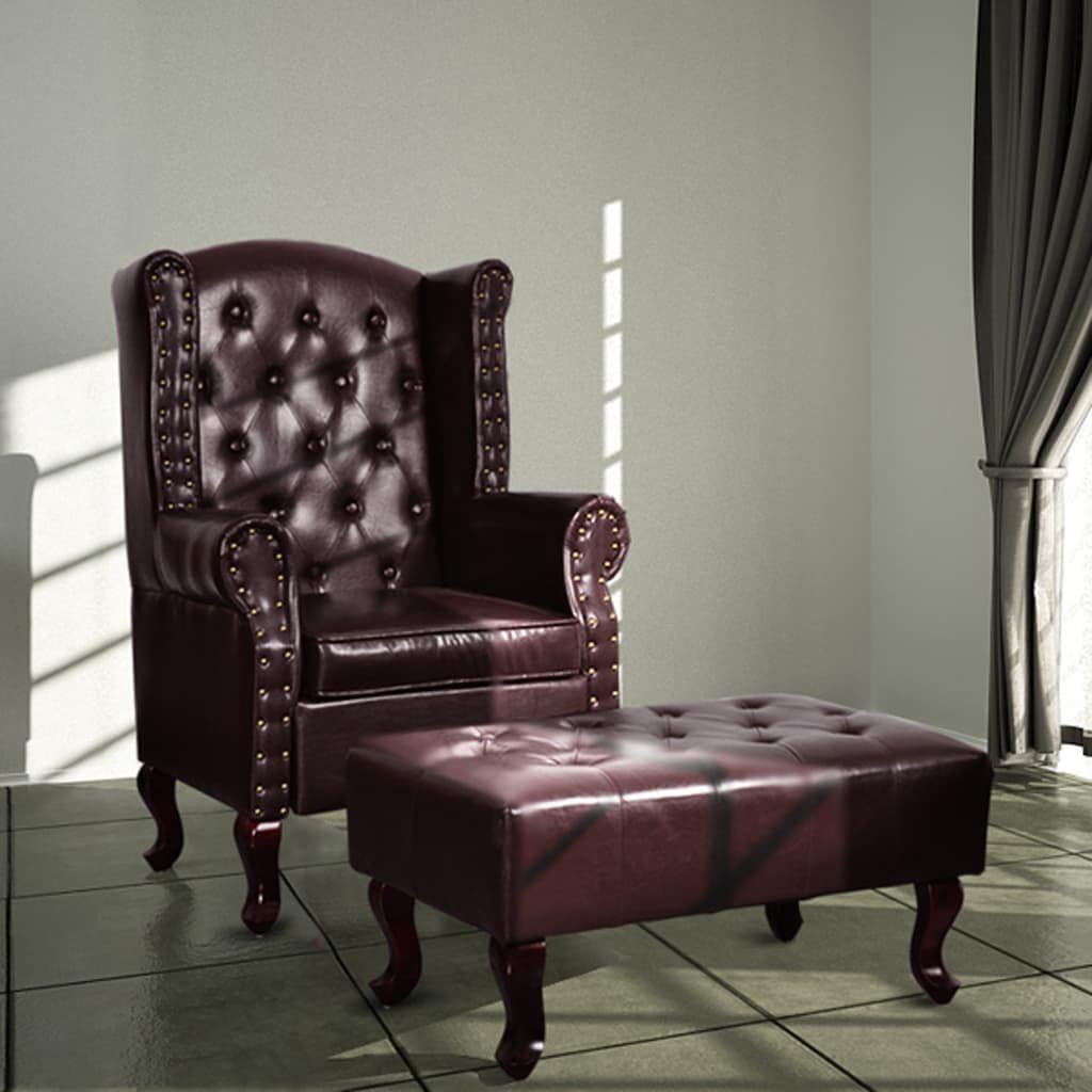 Tv-fauteuil – Relaxfauteuil – Fauteuil met Voetenbank – Relaxstoel – Kunstleren Fauteuil – Chesterfield Design – Kunstleer Bekleding – Stevige Houten Poten