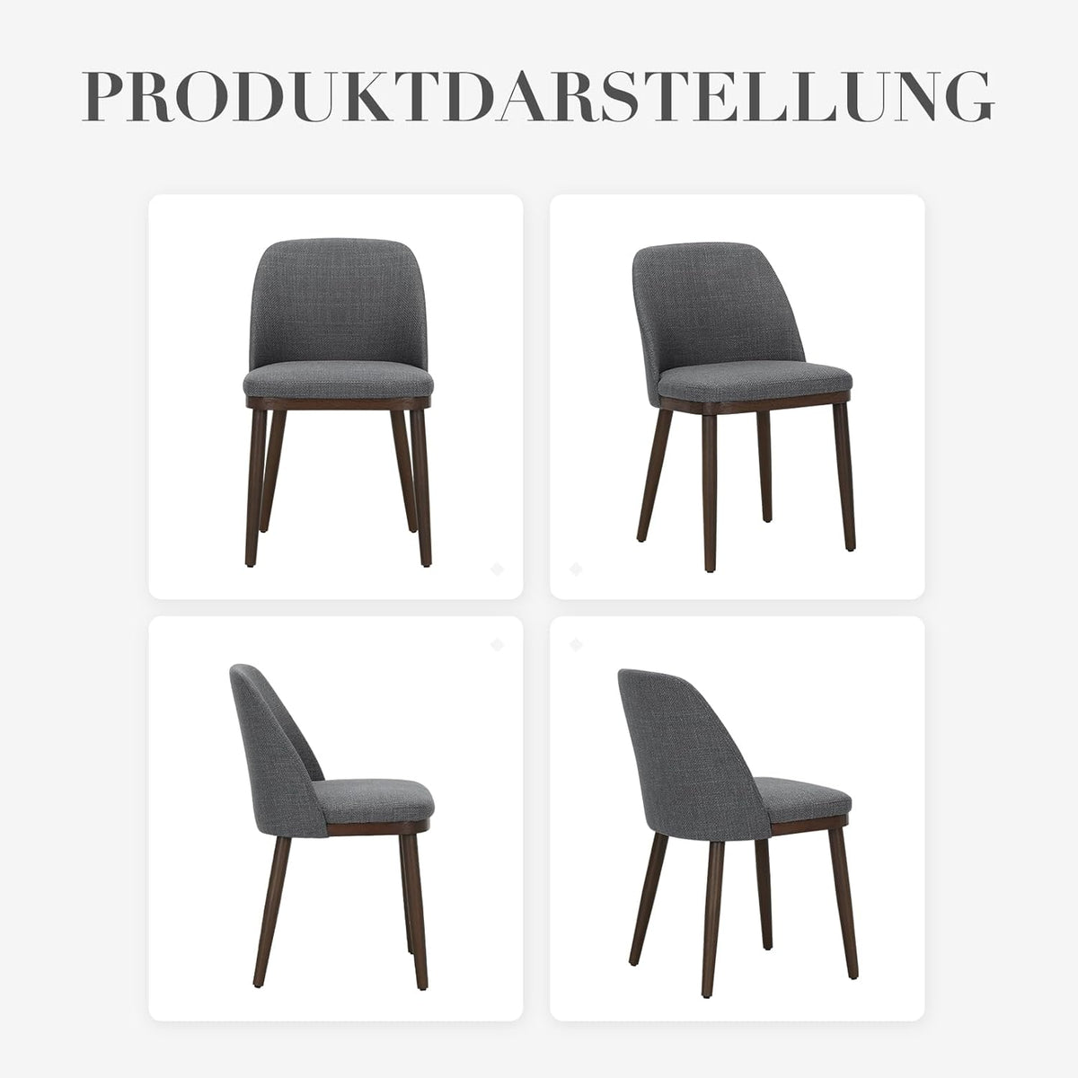 COLAMY Set van 4 gestoffeerde eetkamerstoelen, moderne keukenstoelen met rugleuning, stoffen stoel met houten poten voor eetkamer, keuken, restaurant, lichtgrijs