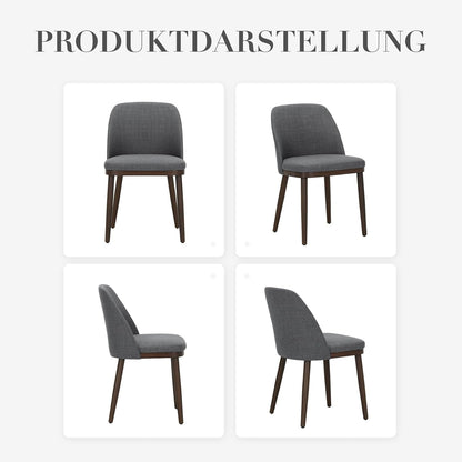 COLAMY Set van 4 gestoffeerde eetkamerstoelen, moderne keukenstoelen met rugleuning, stoffen stoel met houten poten voor eetkamer, keuken, restaurant, lichtgrijs