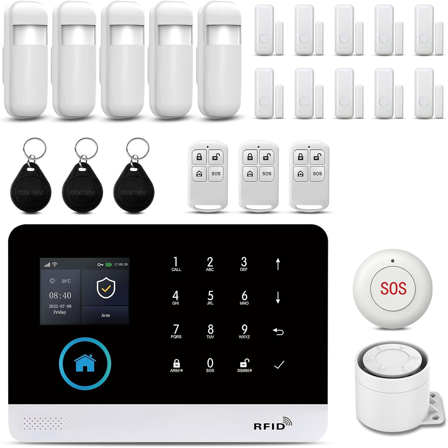 Draadloos huisalarm, draadloze alarmset met sirene 120 dB, intelligente afstandsbediening, spraakuitnodiging, lcd-display, veiligheid voor thuis, kantoor (X103-EU-2G-F)