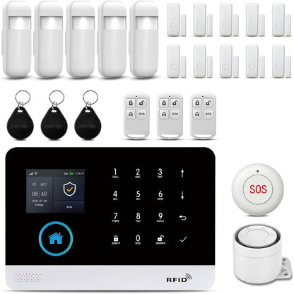 Draadloos huisalarm, draadloze alarmset met sirene 120 dB, intelligente afstandsbediening, spraakuitnodiging, lcd-display, veiligheid voor thuis, kantoor (X103-EU-2G-F)