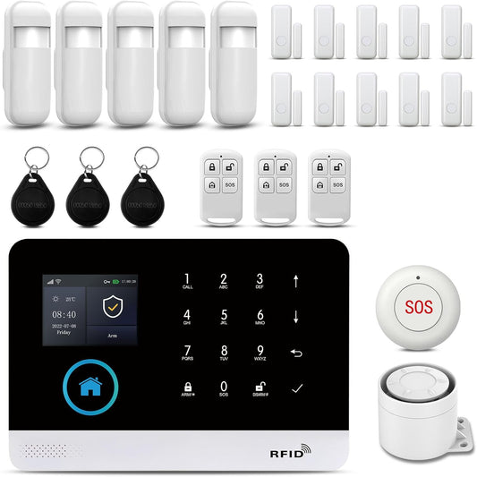 Draadloos huisalarm, draadloze alarmset met sirene 120 dB, intelligente afstandsbediening, spraakuitnodiging, lcd-display, veiligheid voor thuis, kantoor (X103-EU-2G-F)