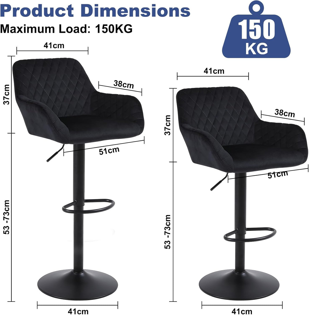 ralex-chair Barkrukken set van 1, in hoogte verstelbare fluwelen stof draaibare barkruk, ontbijt eetkamerstoelen met rugleuning en armleuning voor bar, toonbank en keuken, Zwart