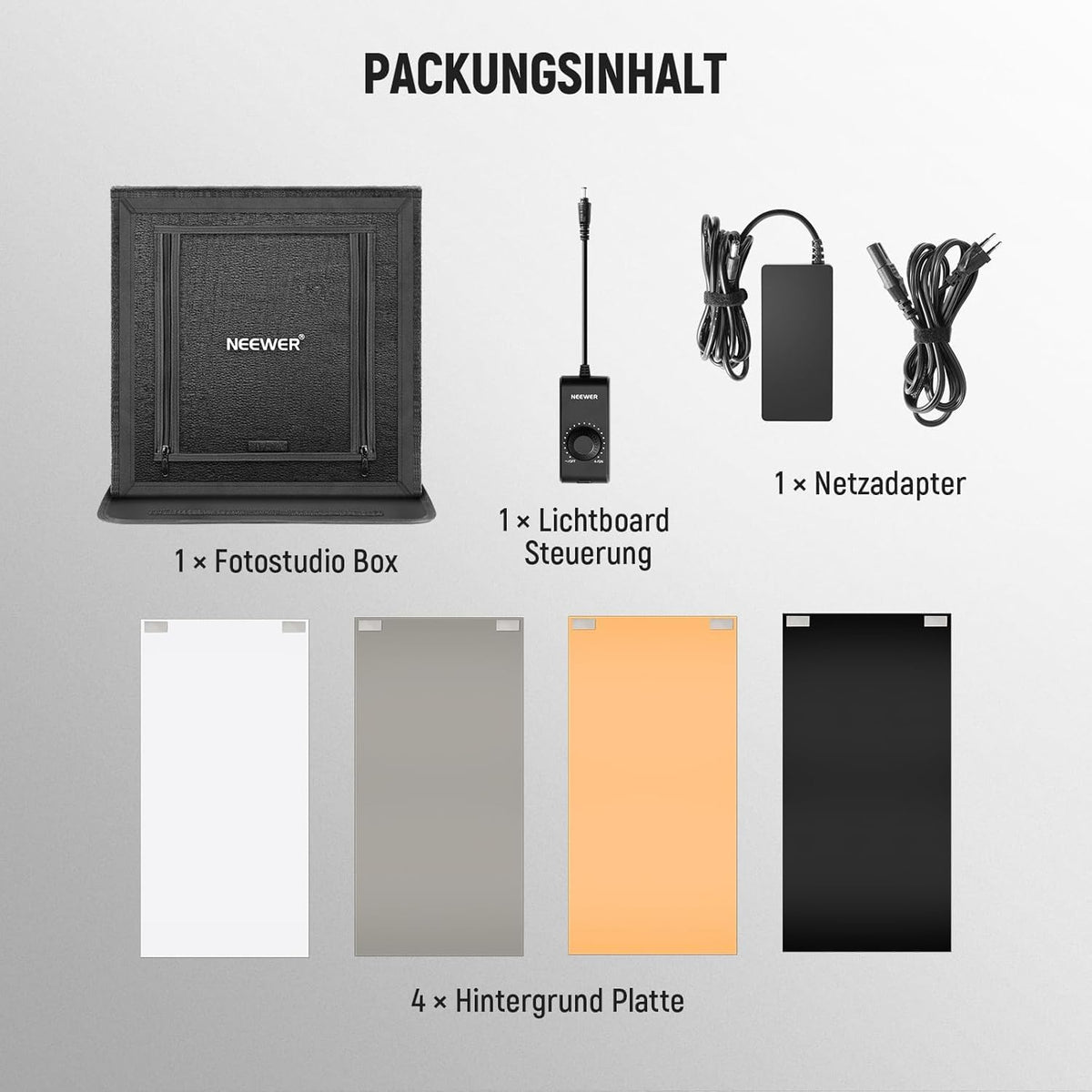 NEEWER LP40 Lichtbak voor fotostudio, 40 W, 40 W, 40 W, opvouwbaar, draagbaar, 4 achtergronden, 5600 K, 144 leds, 5310 lx/0,5 m, dimbare tent voor elektronica-sieraden