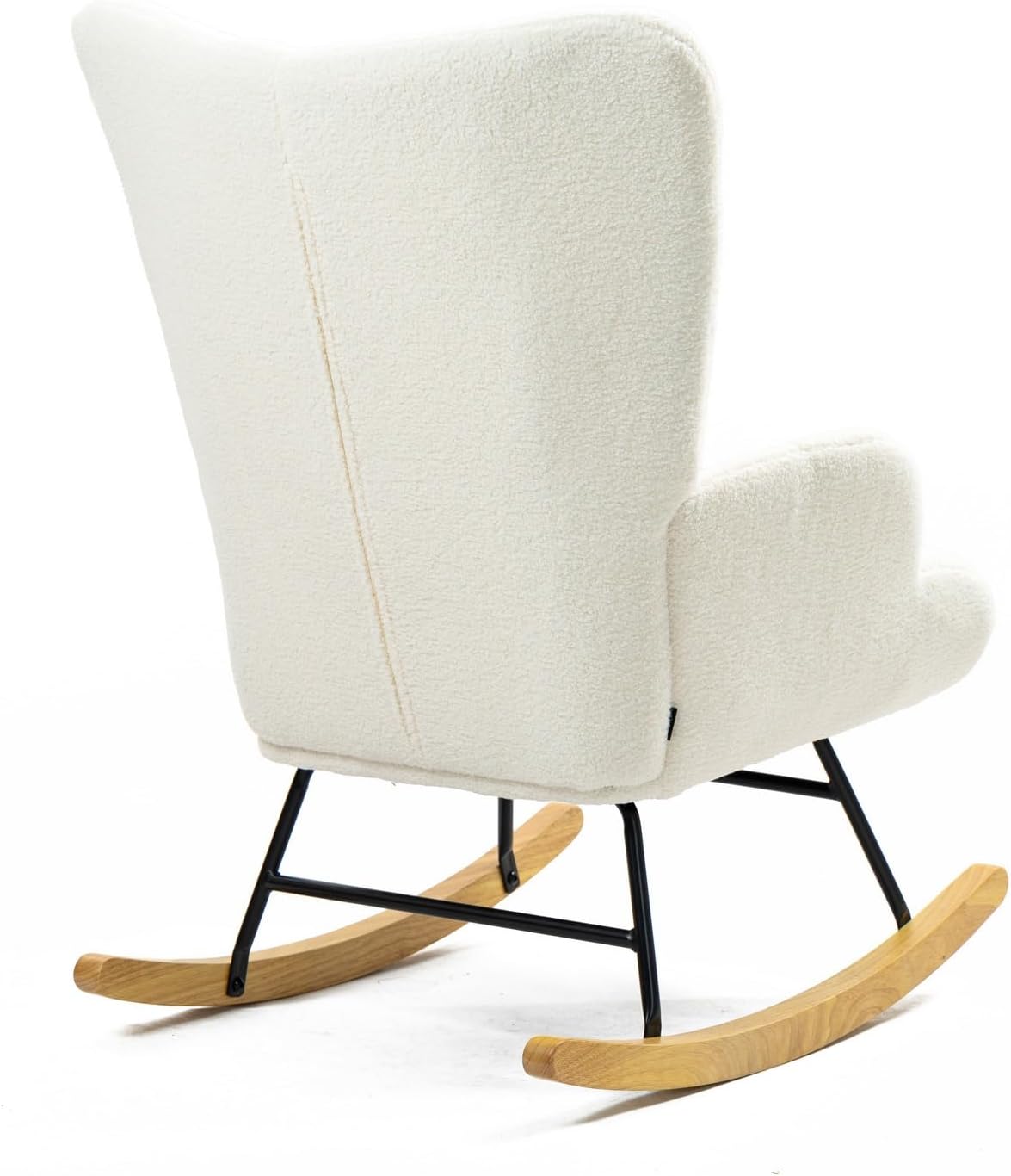 WeHome - Gestoffeerde schommelstoel met armleuningen, relaxstoel voor binnen, schommelstoel van hout en metaal met veelkleurige overtrek, 96 x 66 x 90 cm (bouclé, crème)