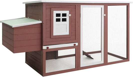 Outdoor Rabbit Hutch Large Wooden with Closed Door and Chicken Coop with 1 Egg Cage, Brown Wood, Waterproof