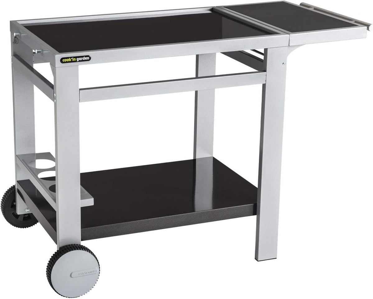Serveerwagen met Werkblad – Trolley – Keukenwagen – Serveerkar – Desserte – Groot Werkblad 80 x 55 cm – Stevig Epoxystaal met Wielen