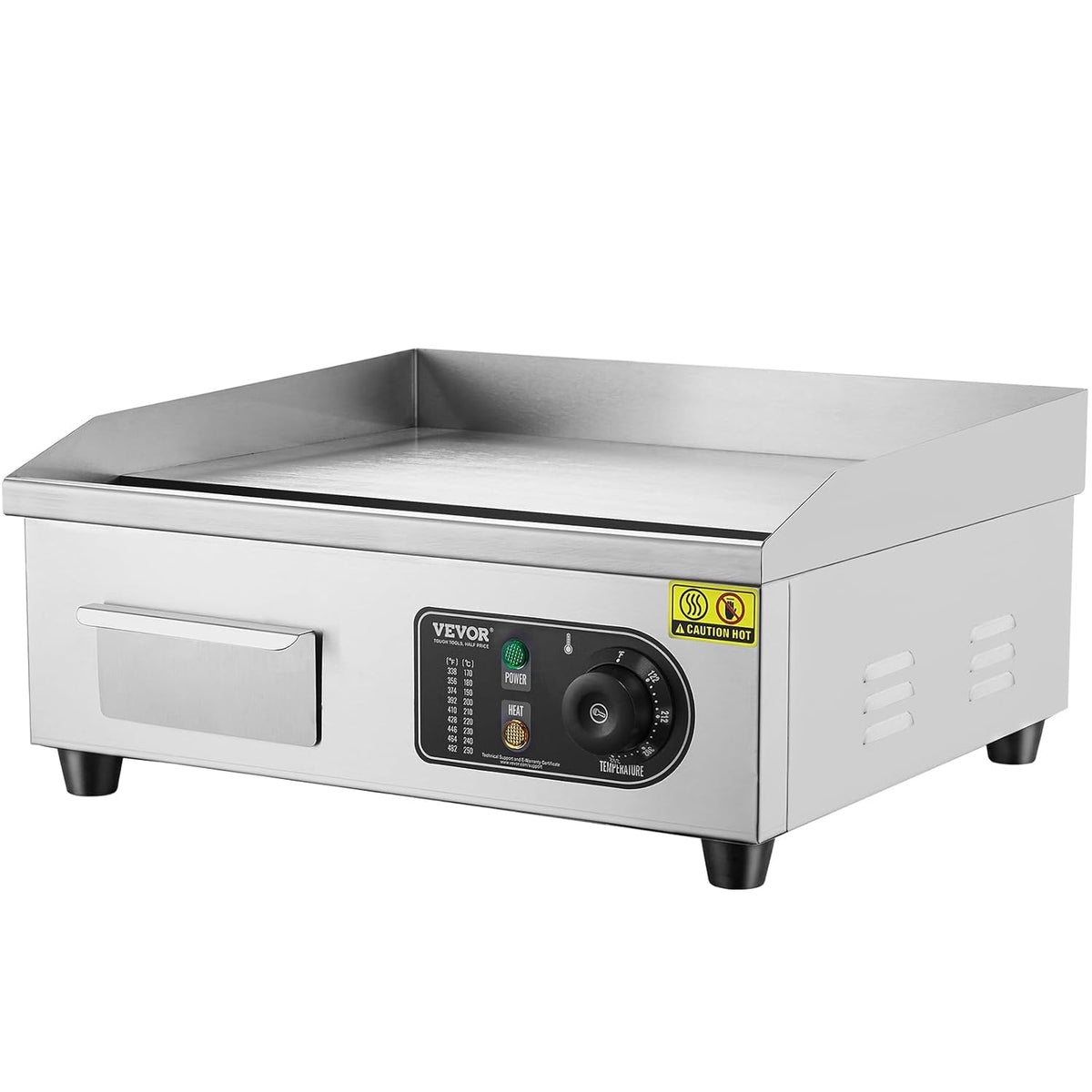 VEVOR Elektrische grillplaat, 2800 W, instelbare temperatuur 50-300 °C, plaat van roestvrij staal 45 x 30 x 1 cm, met 2 vleugels en 2 borstels voor thuis of restaurant