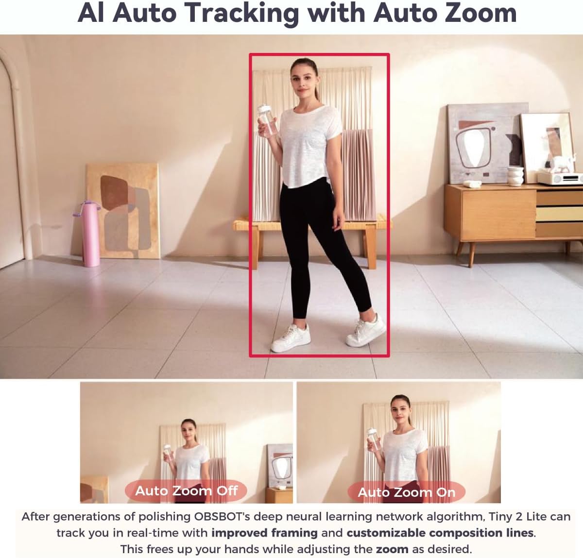 OBSBOT Tiny 2 Lite, PTZ 4K Webcam 1080P @60fps HDR, pc-camera met 4x digitale zoom, KI-tracking, microfoon, 1/2 inch sensor, gebarenbediening, autofocus, USB2.0, plug & play, voor pc, conferenties,