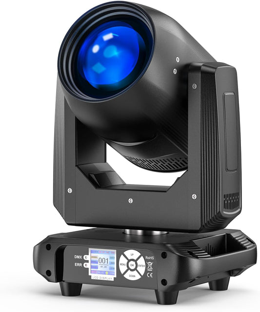 200 W bewegende kop RGBW LED Beam podiumlicht, elektronische focus 14 Gobo dmx512 partylicht 18 prisma's 360° draaibaar regenboogeffect voor Kerstmis DJ Disco Bar Bruiloft