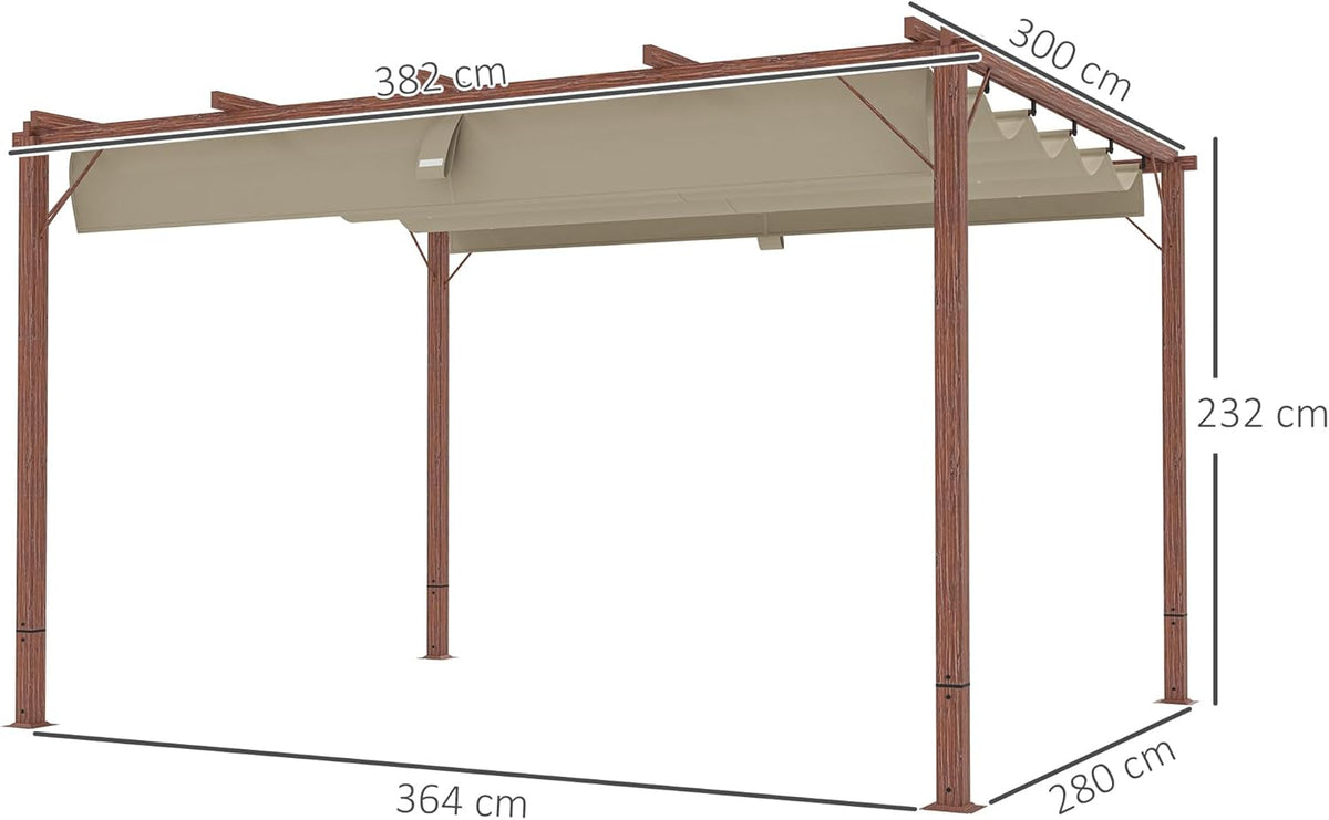 Outsunny Pergola approx. 3x4m Garten Pavillon mit magnetischen Pad, Terrassendachung aus Aluminium, Gartenpavillon mit verstellbares Dach, Freistehend, UV Schutz 30+, für Terrasse und Garten, - QUORE