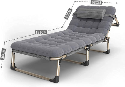 Folding Chair Outdoor Folding Sun Loungers Adult Camping Bed, Can Lie Flat Office Lounge Chairs, Garden Chairs Armchair (Color : Chair+Grey Cotton Pad) - QUORE